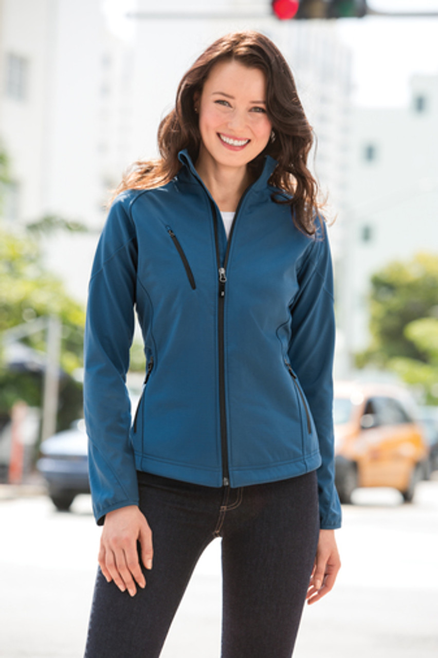 Port Authority® Ladies Textured Soft Shell Jacket. L705 Insignia Blue Lifestyle