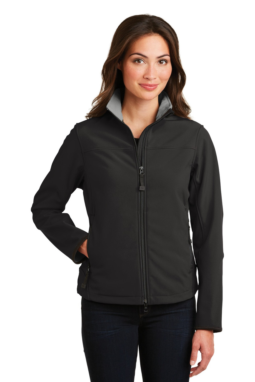 Port Authority® Ladies Glacier® Soft Shell Jacket.  L790 Black/ Chrome
