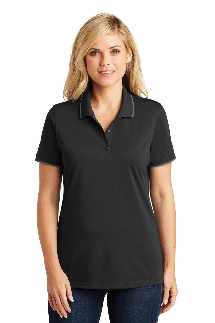 Port Authority® Women's Dry Zone® UV Micro-Mesh Tipped Polo. LK111 Deep Black/ Graphite