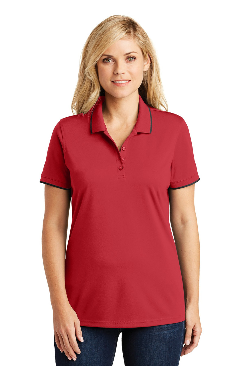 Port Authority® Women's Dry Zone® UV Micro-Mesh Tipped Polo. LK111 Rich Red/ Deep Black