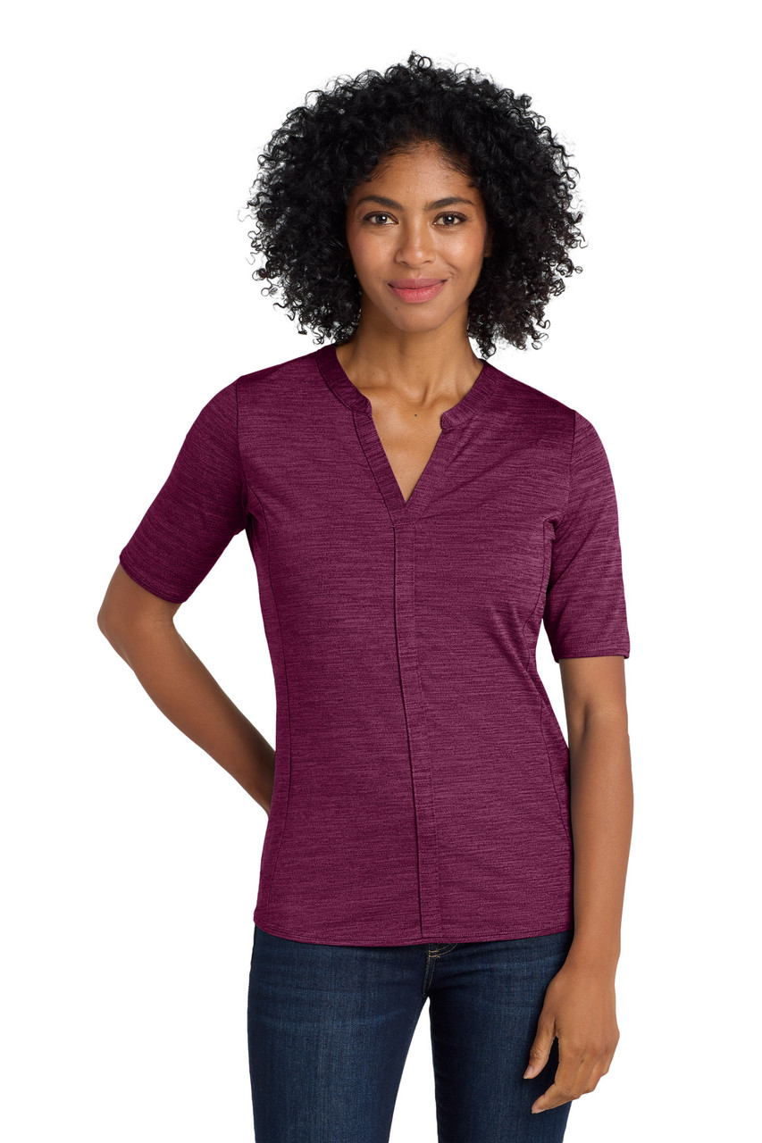 Port Authority ® Women's Stretch Heather Open Neck Top  LK583 Violet Purple/ Black