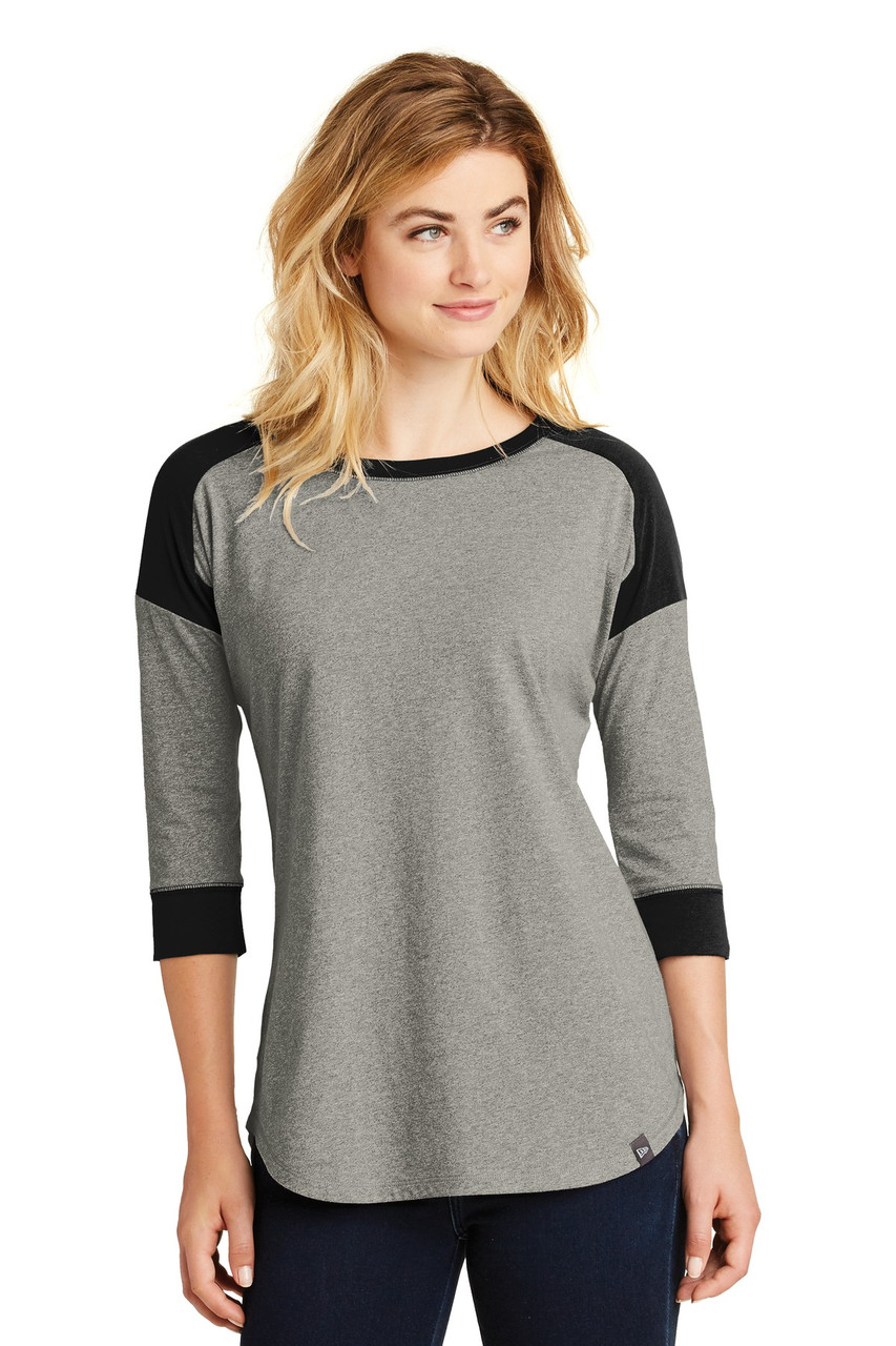 New Era ® Ladies Heritage Blend 3/4-Sleeve Baseball Raglan Tee. LNEA104 Black/ Rainstorm Grey Heather X