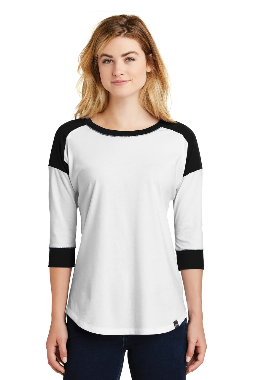 New Era ® Ladies Heritage Blend 3/4-Sleeve Baseball Raglan Tee. LNEA104 Black/ White