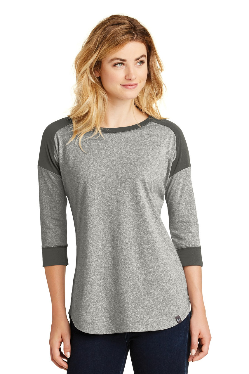 New Era ® Ladies Heritage Blend 3/4-Sleeve Baseball Raglan Tee. LNEA104 Graphite/ Light Graphite Twist