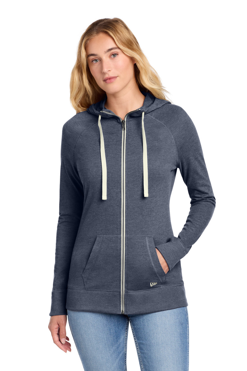 New Era® Women's Sueded Cotton Blend Full-Zip Hoodie. LNEA122 True Navy Heather