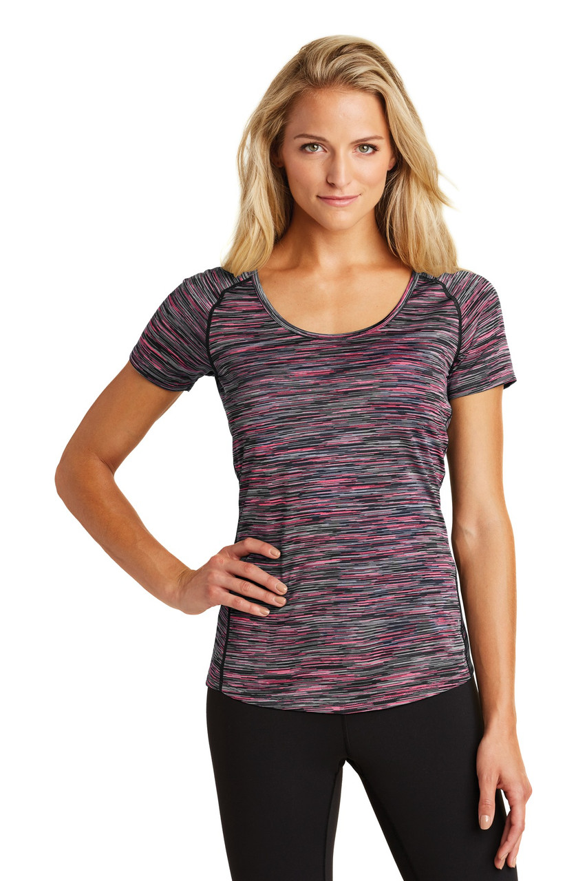 OGIO ® ENDURANCE Ladies Verge Scoop Neck. LOE326 Fierce Coral Space Dye