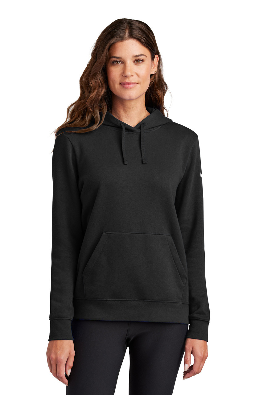 Nike Ladies Club Fleece Sleeve Swoosh Pullover Hoodie NKFD9889 Black