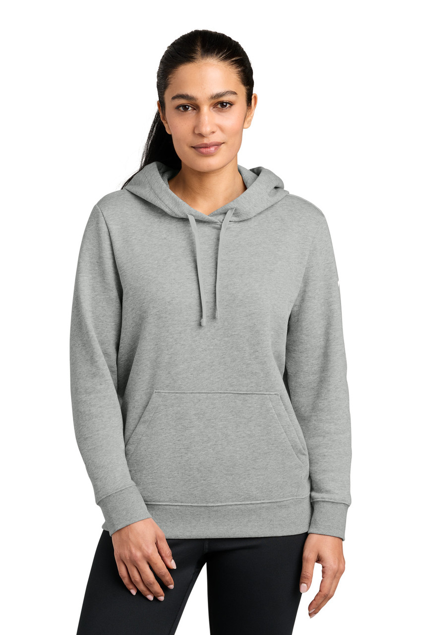 Nike Women's Club Fleece Sleeve Swoosh Pullover Hoodie NKFD9889 Dark Grey Heather