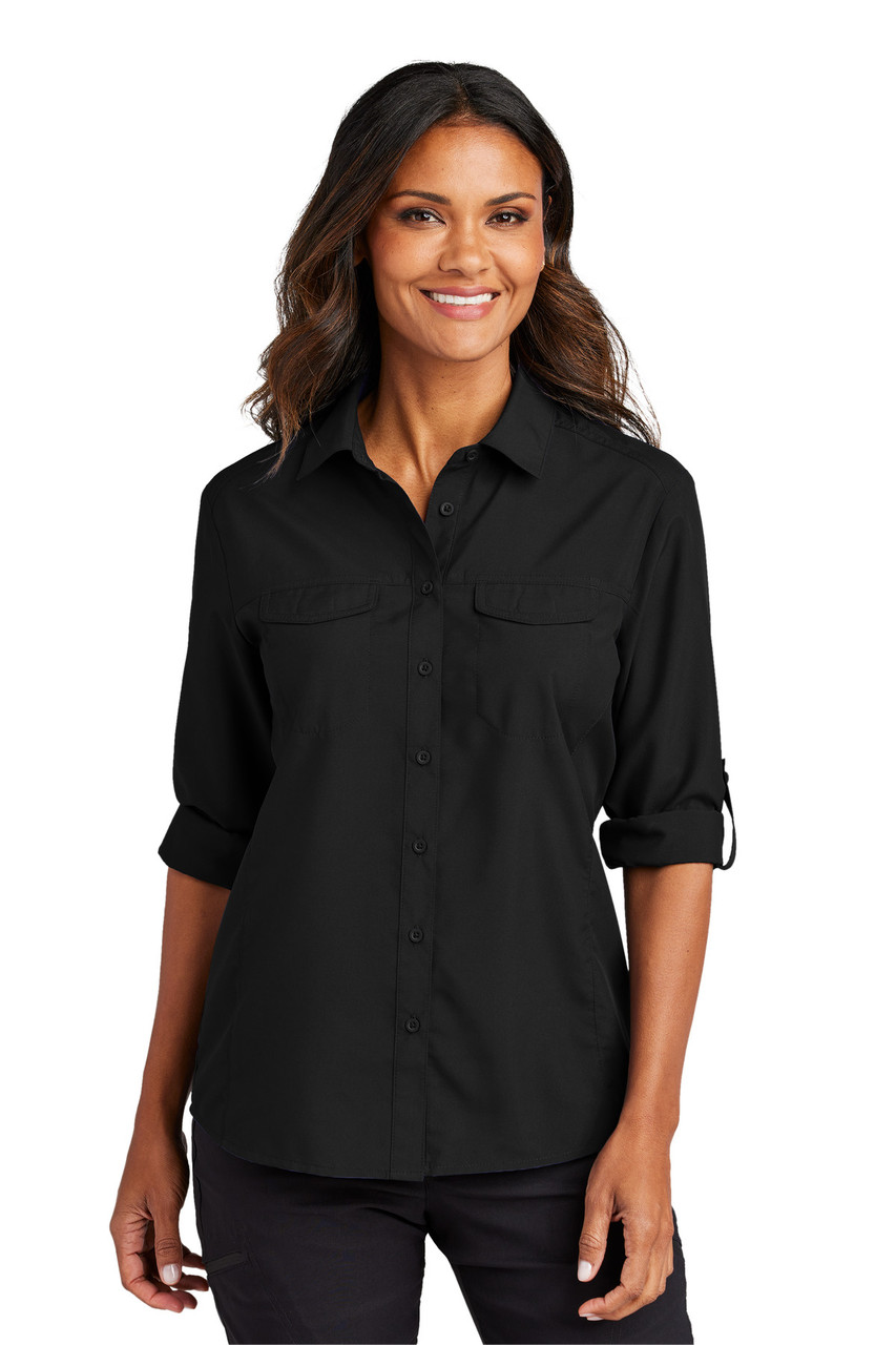 Port Authority® Ladies Long Sleeve UV Daybreak Shirt LW960 Deep Black