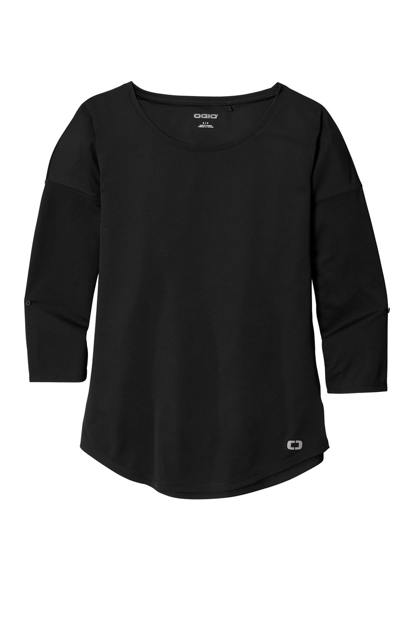 OGIO ® Ladies Gravitate Scoop 3/4-Sleeve . LOG141 Blacktop  Flat