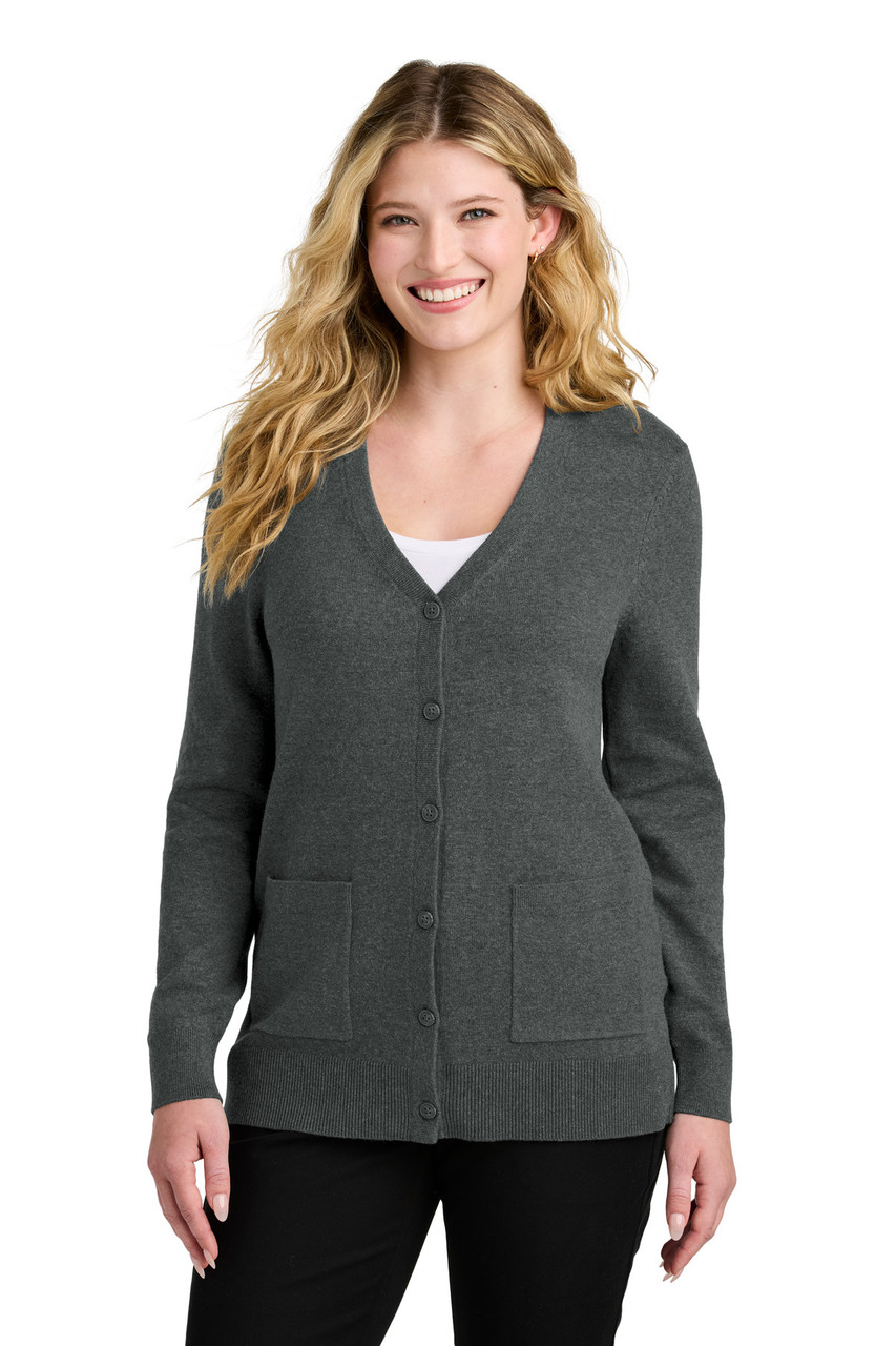 Port Authority® Women's Easy Care Button-Up Cardigan Sweater LSW4150 Charcoal Heather