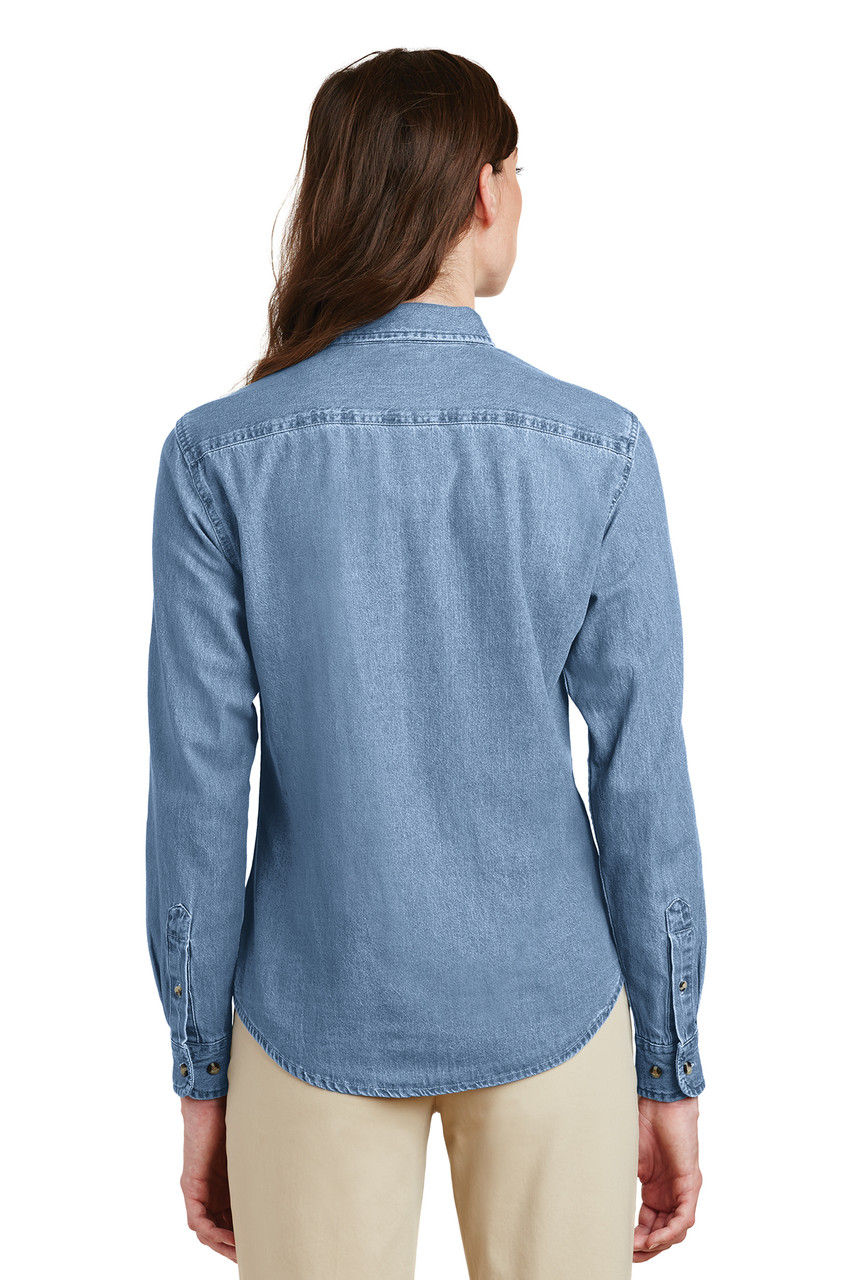 Port & Company® - Ladies Long Sleeve Value Denim Shirt.  LSP10 Faded Blue Back