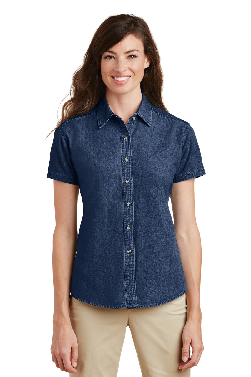 Port & Company® - Ladies Short Sleeve Value Denim Shirt.  LSP11 Ink Blue