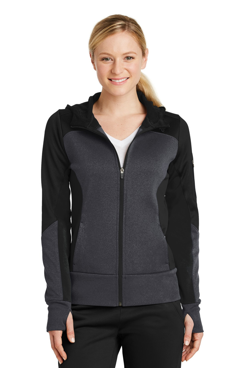 Sport-Tek® Ladies Tech Fleece Colorblock Full-Zip Hooded Jacket. LST245 Black/ Graphite Heather/ Black