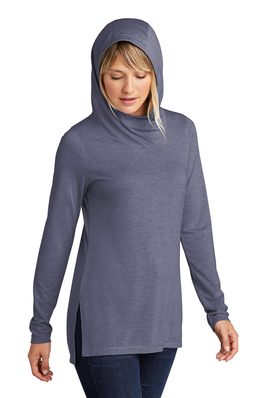 Sport-Tek ® Ladies PosiCharge ® Tri-Blend Wicking Long Sleeve Hoodie LST406 True Navy Heather Hood