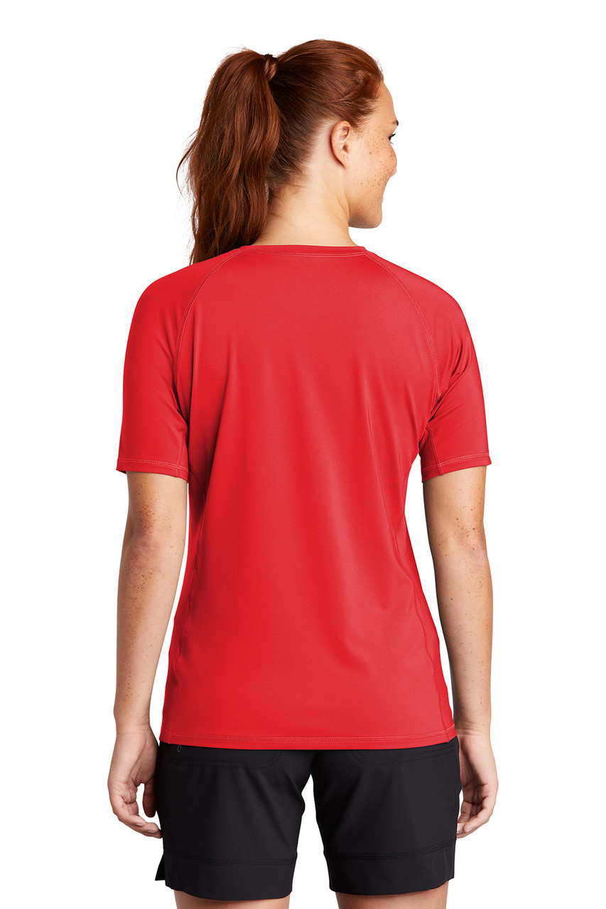 Sport-Tek ® Ladies Rashguard Tee. LST470 True Red Back
