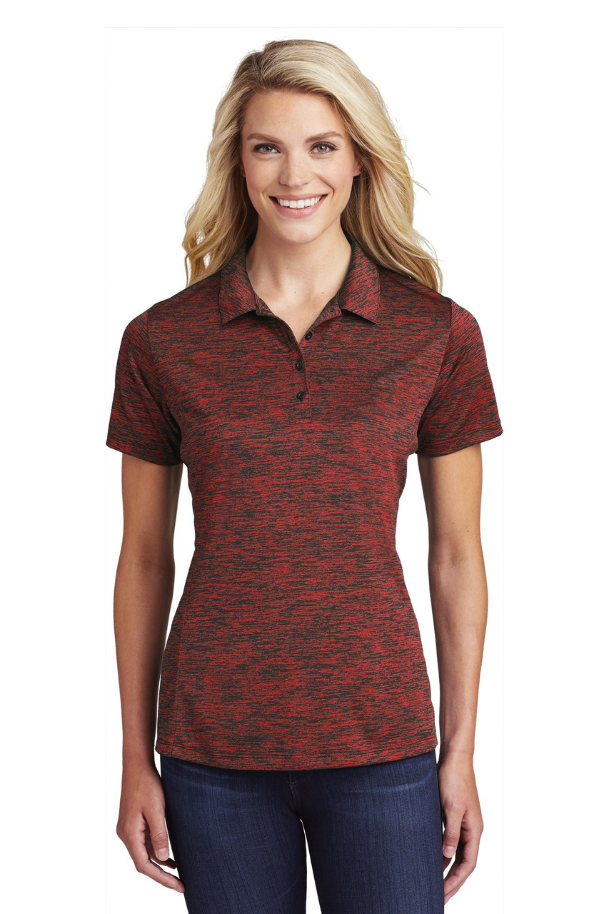 Sport-Tek ® Ladies PosiCharge ® Electric Heather Polo. LST590 Deep Red/ Black Electric