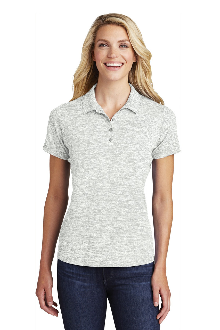 Sport-Tek ® Ladies PosiCharge ® Electric Heather Polo. LST590 Silver Electric