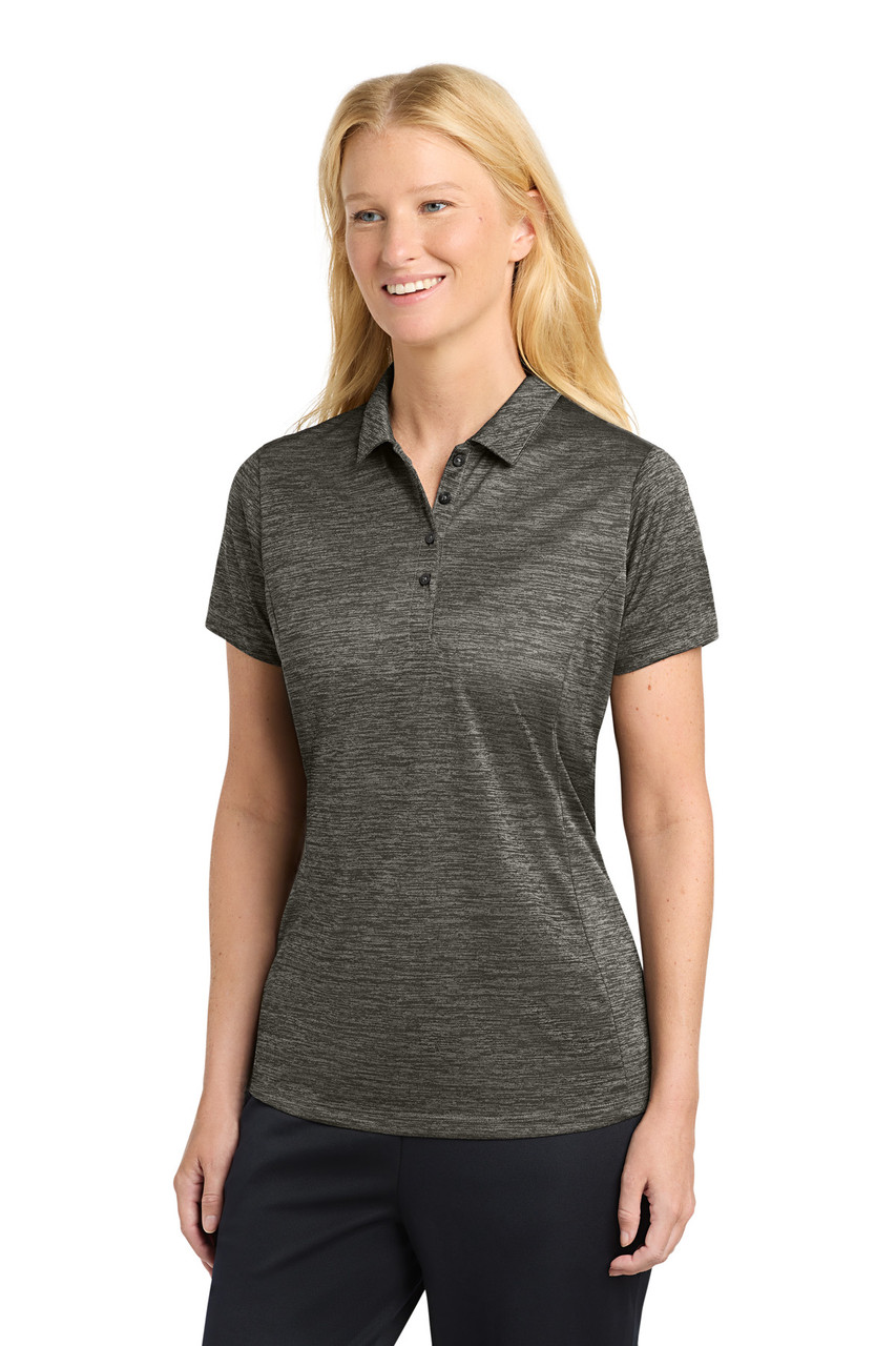 Sport-Tek ® Women's PosiCharge ® Electric Heather Polo. LST590 Grey-Black Electric