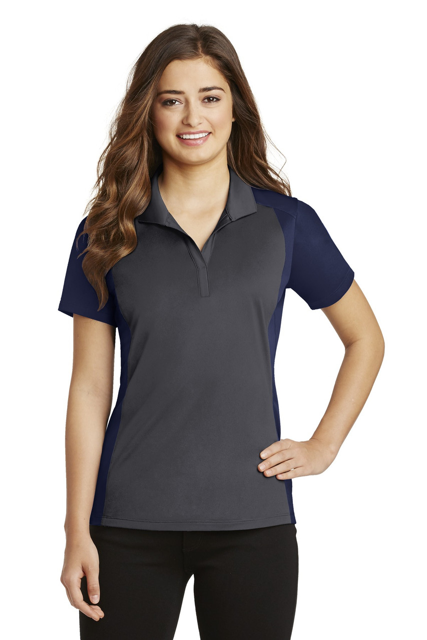 Sport-Tek® Ladies Colorblock Micropique Sport-Wick® Polo. LST652 Iron Grey/ True Navy