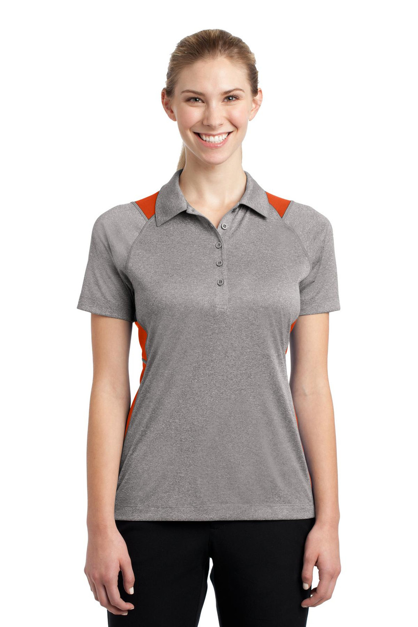 Sport-Tek® Ladies Heather Colorblock Contender™ Polo. LST665 Vintage Heather/ Deep Orange