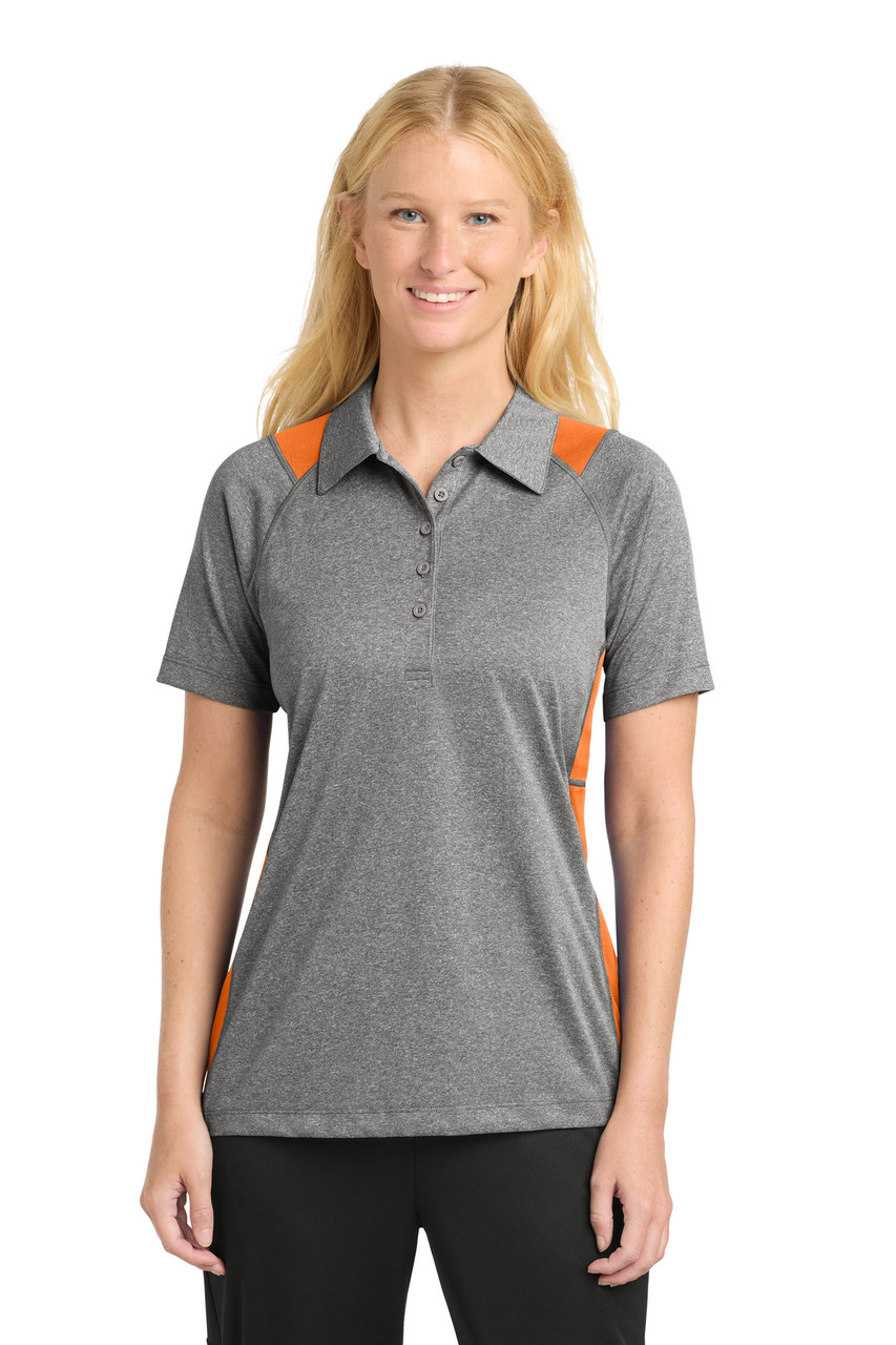 Sport-Tek® Women's Heather Colorblock Contender™ Polo. LST665 Vintage Heather/ Deep Orange