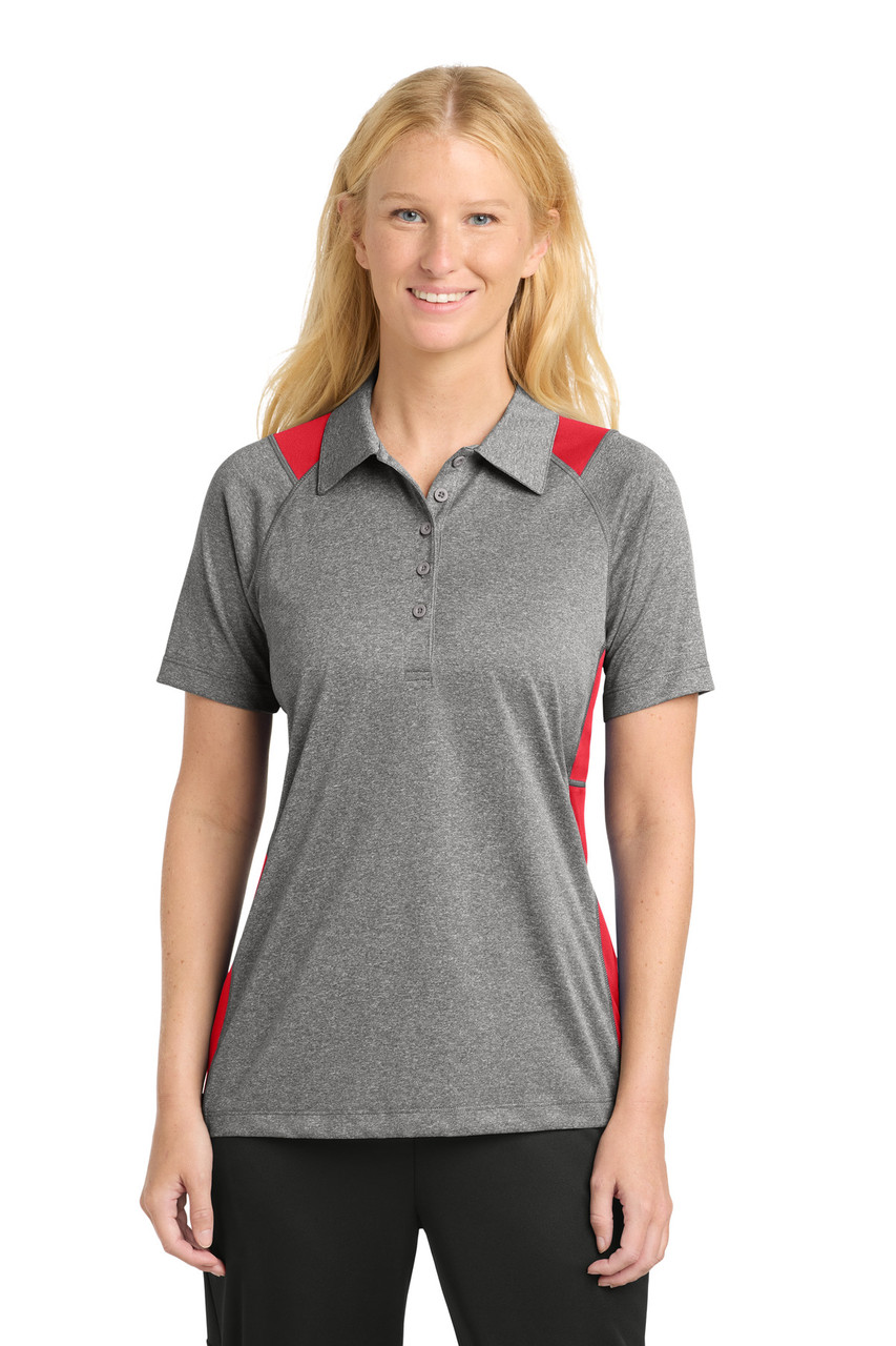Sport-Tek® Women's Heather Colorblock Contender™ Polo. LST665 Vintage Heather/ True Red