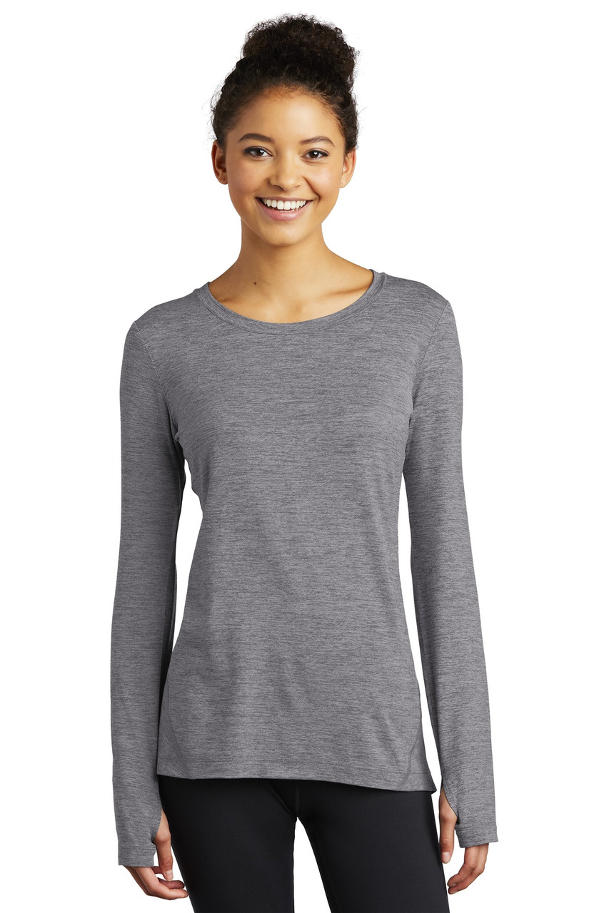 Sport-Tek ® Ladies Exchange 1.5 Long Sleeve Crew. LST710 Grey Heather