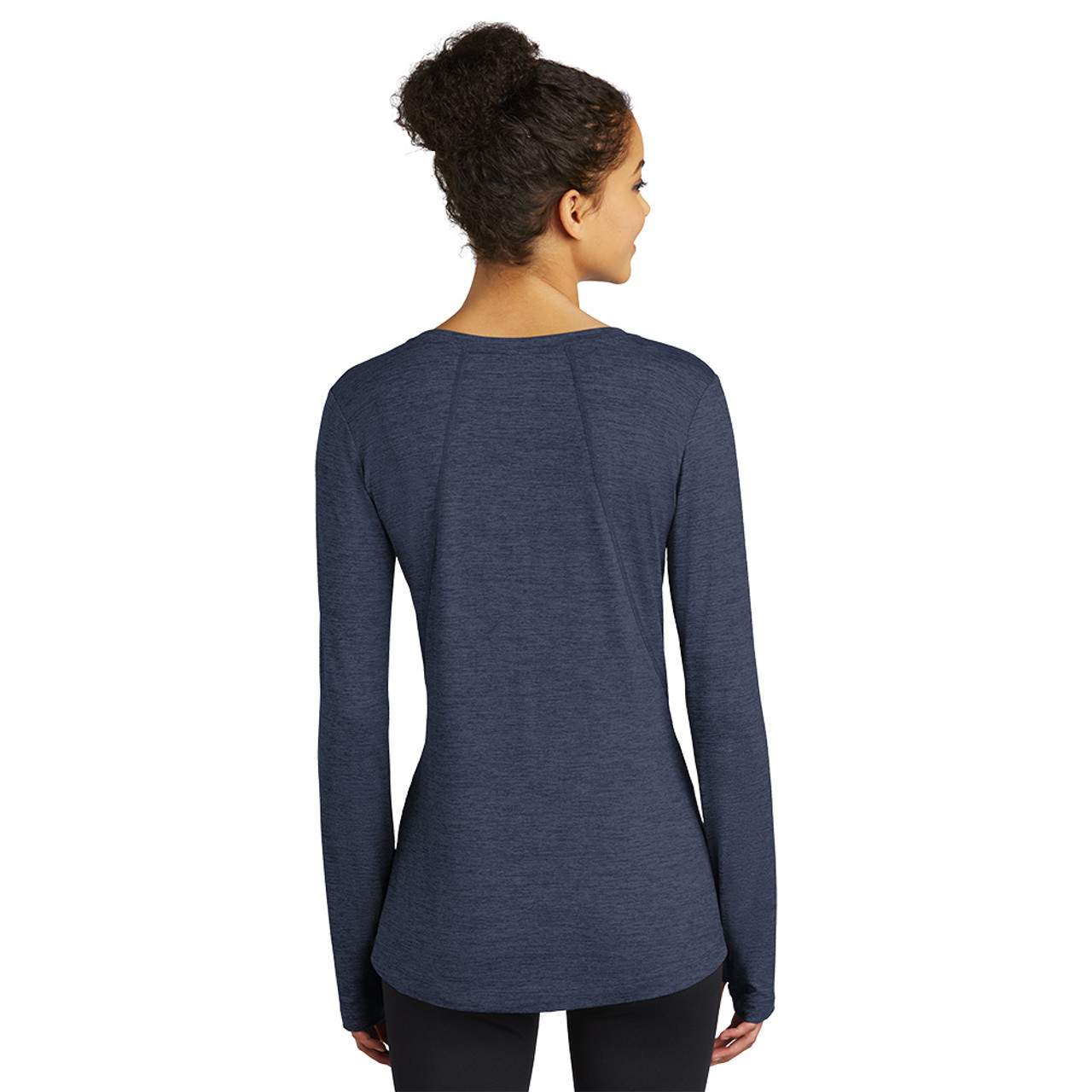 Sport-Tek ® Ladies Exchange 1.5 Long Sleeve Crew. LST710 Dark Denim Heather  Back