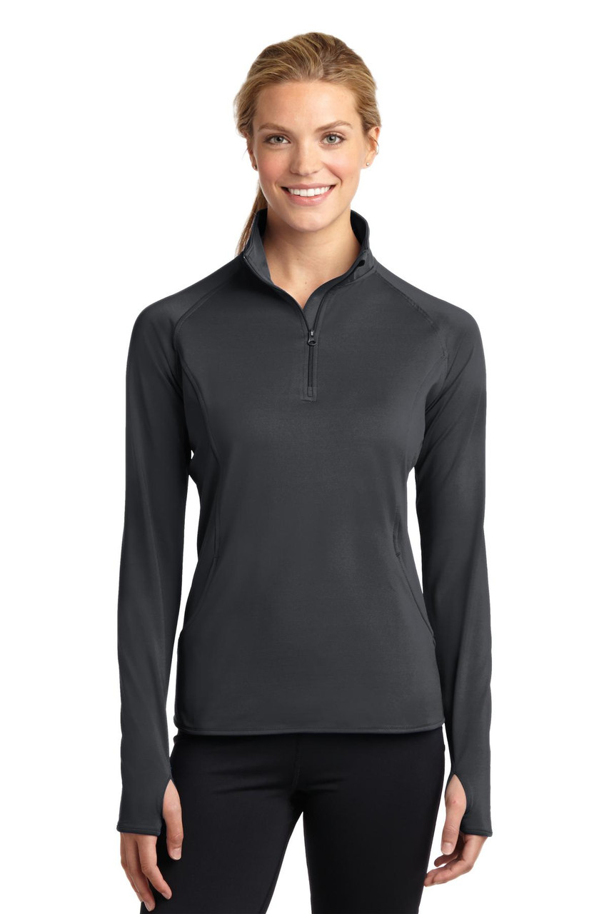 Sport-Tek® Ladies Sport-Wick® Stretch 1/2-Zip Pullover. LST850 Charcoal Grey