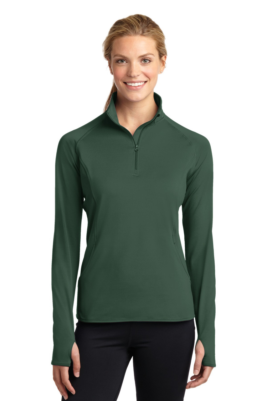 Sport-Tek® Ladies Sport-Wick® Stretch 1/2-Zip Pullover. LST850 Forest Green