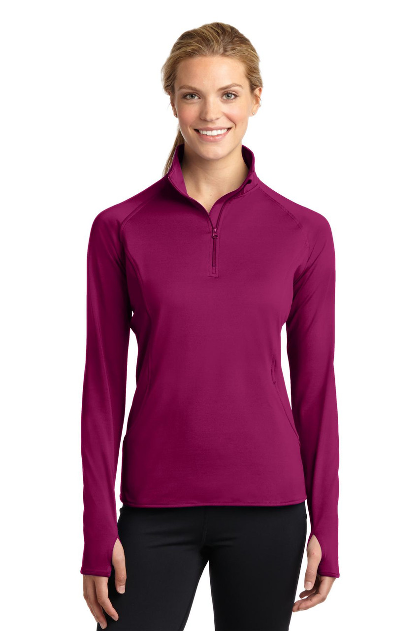 Sport-Tek® Ladies Sport-Wick® Stretch 1/2-Zip Pullover. LST850 Pink Rush