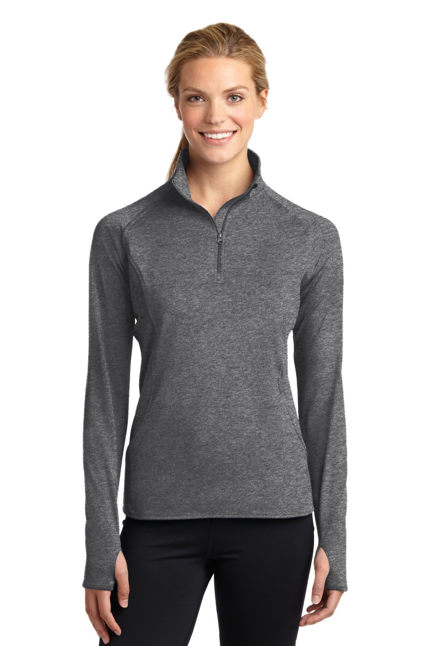 Sport-Tek® Women's Sport-Wick® Stretch 1/4-Zip Pullover. LST850 Charcoal Grey Heather