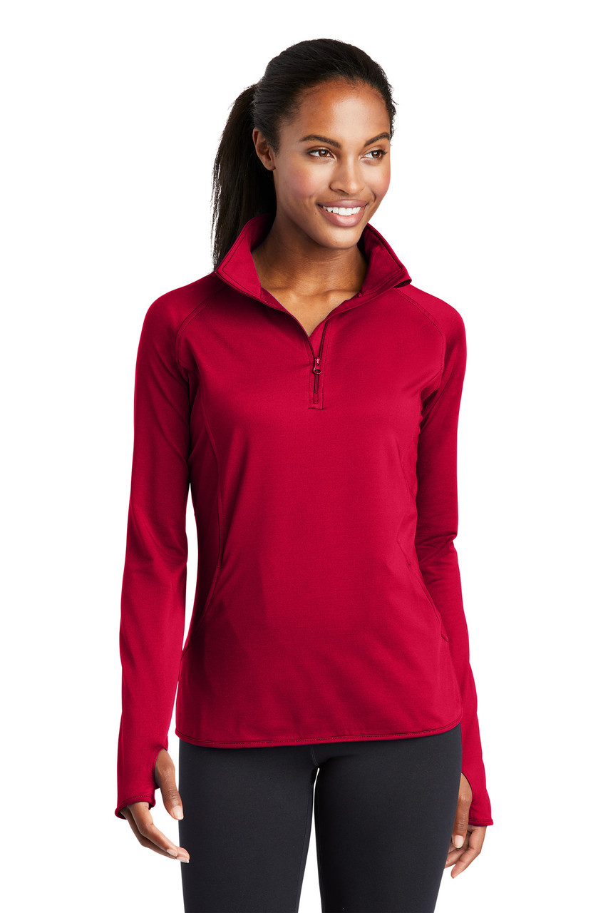 Sport-Tek® Women's Sport-Wick® Stretch 1/4-Zip Pullover. LST850 Deep Red