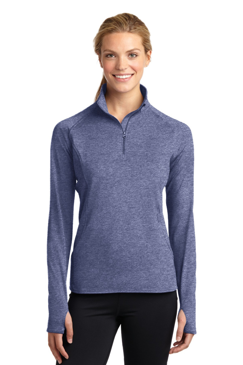 Sport-Tek® Women's Sport-Wick® Stretch 1/4-Zip Pullover. LST850 True Navy Heather
