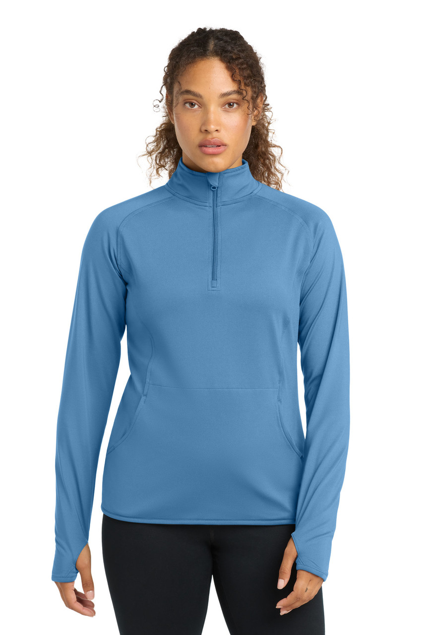 Sport-Tek® Women's Sport-Wick® Stretch 1/4-Zip Pullover. LST850 Carolina Blue
