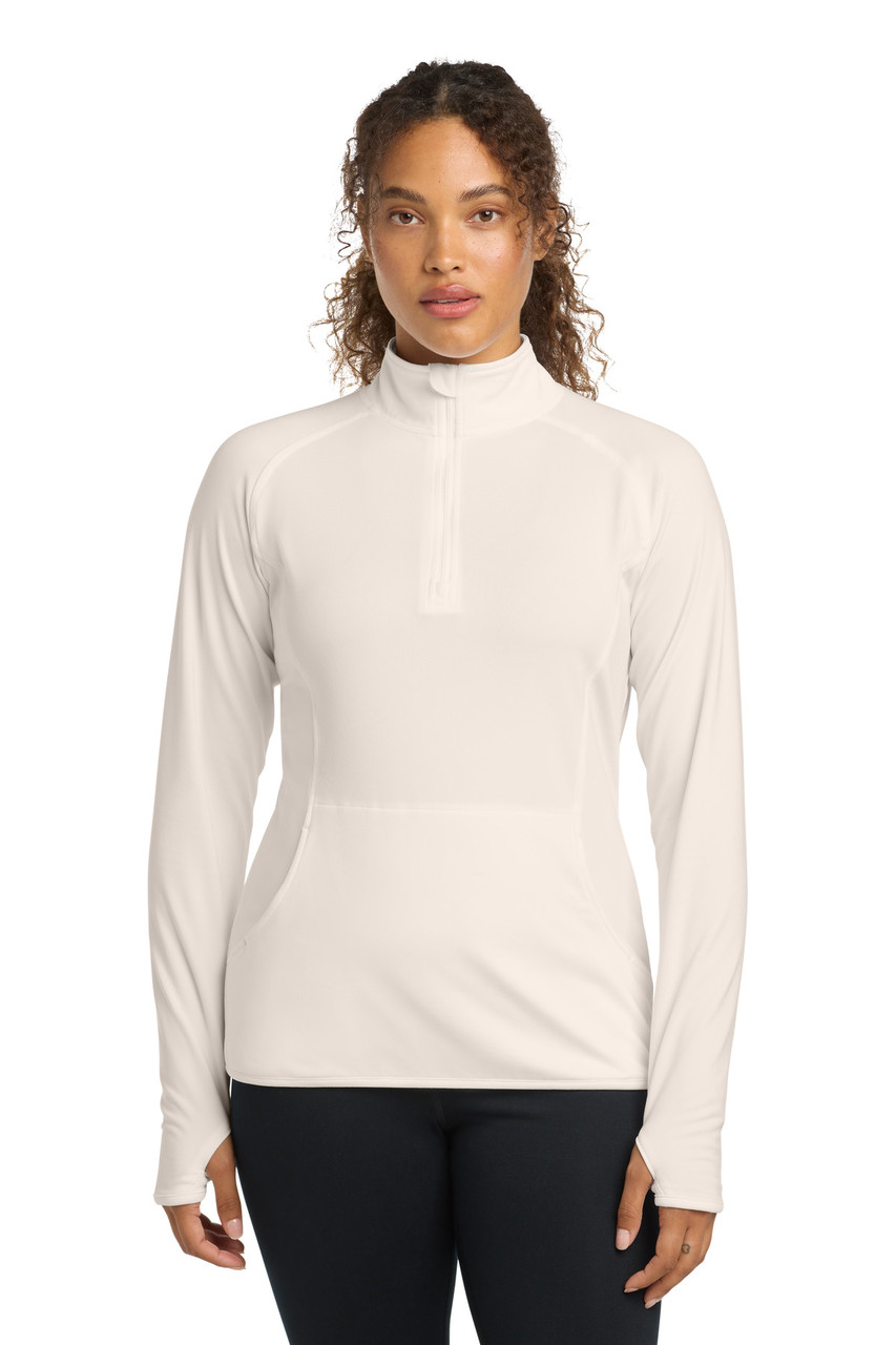 Sport-Tek® Women's Sport-Wick® Stretch 1/4-Zip Pullover. LST850 Ecru