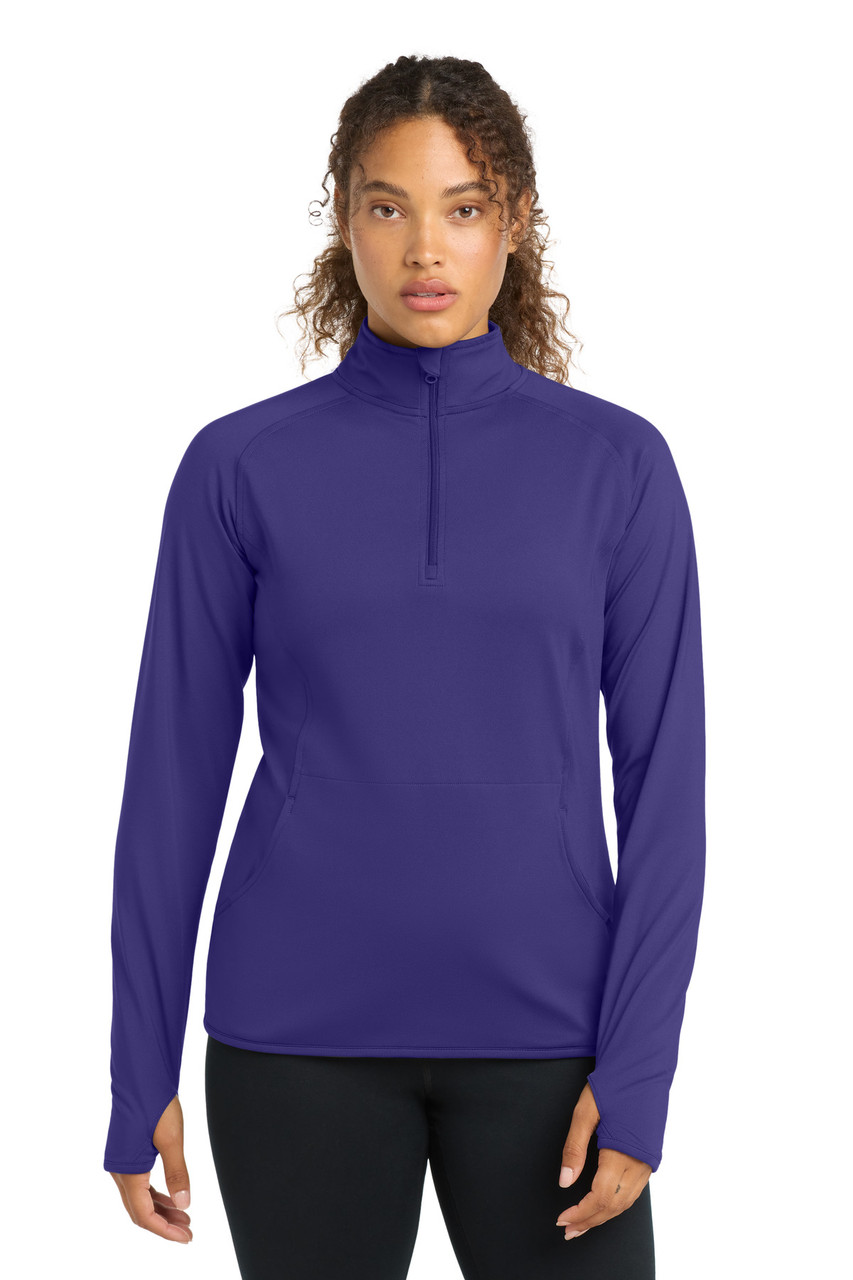 Sport-Tek® Women's Sport-Wick® Stretch 1/4-Zip Pullover. LST850 Purple