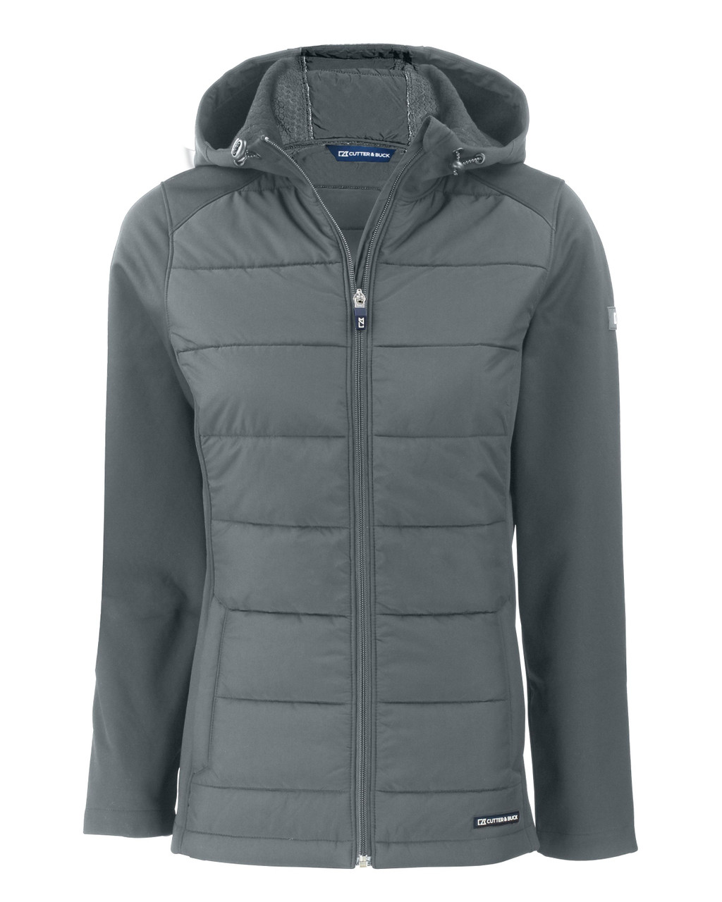 Cutter & Buck Evoke Hybrid Softshell Recycled Full Zip Womens Hooded Jacket LCO00064 Elemental Grey 2