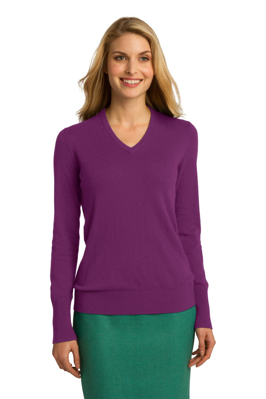 Port Authority® Ladies V-Neck Sweater. LSW285 Deep Berry
