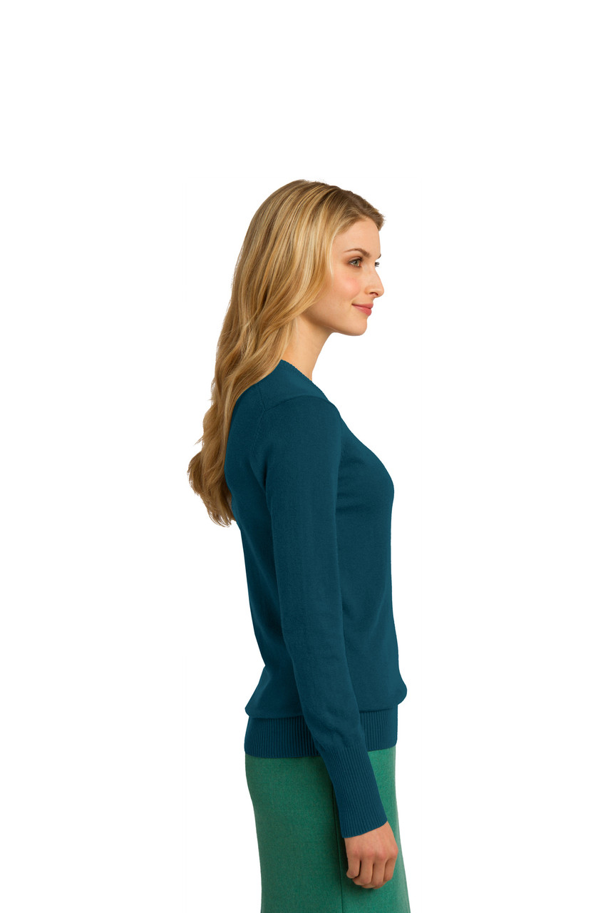 Port Authority® Ladies V-Neck Sweater. LSW285 Moroccan Blue Side