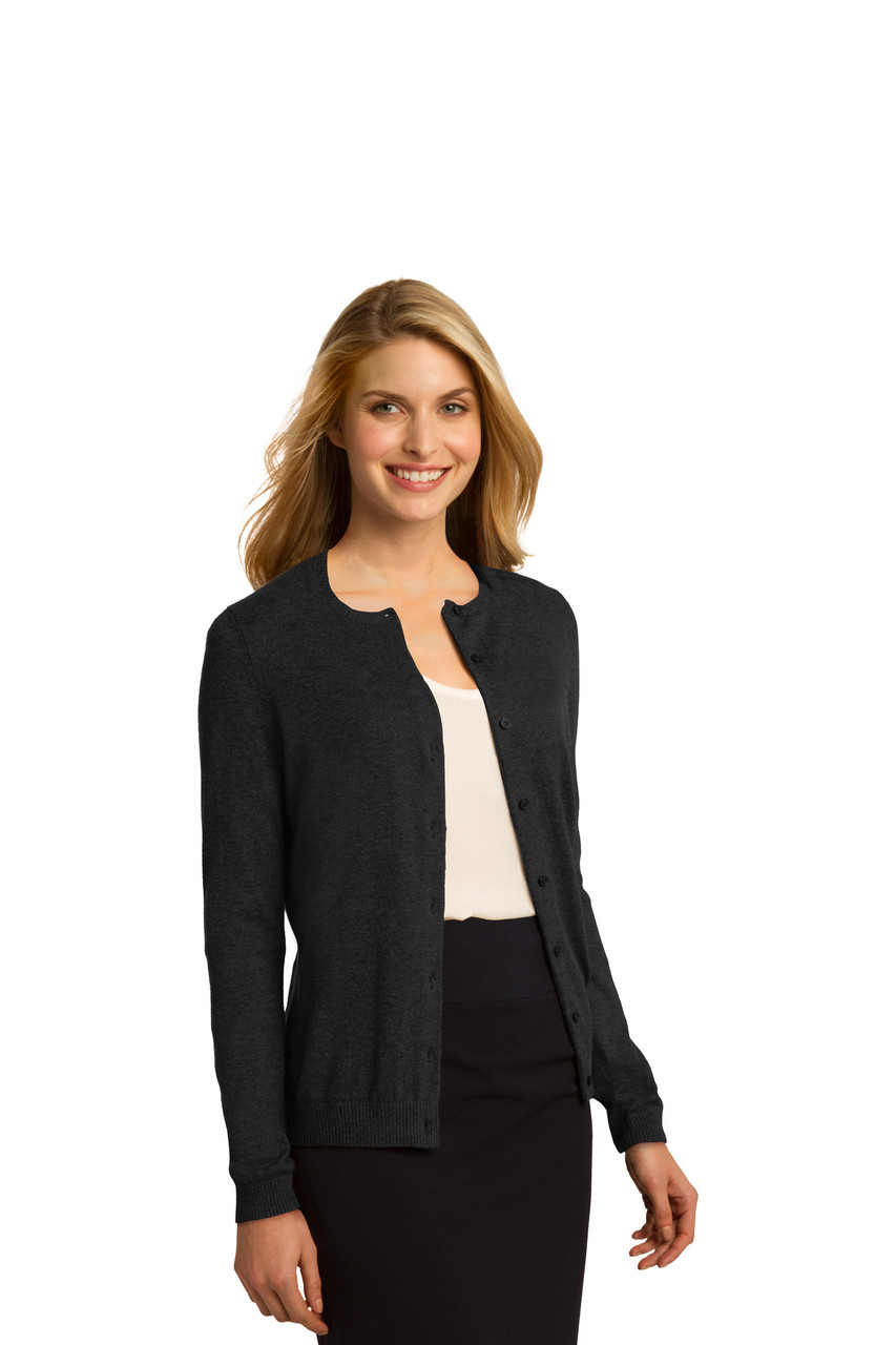 Port Authority® Ladies Cardigan Sweater. LSW287 Black Alt