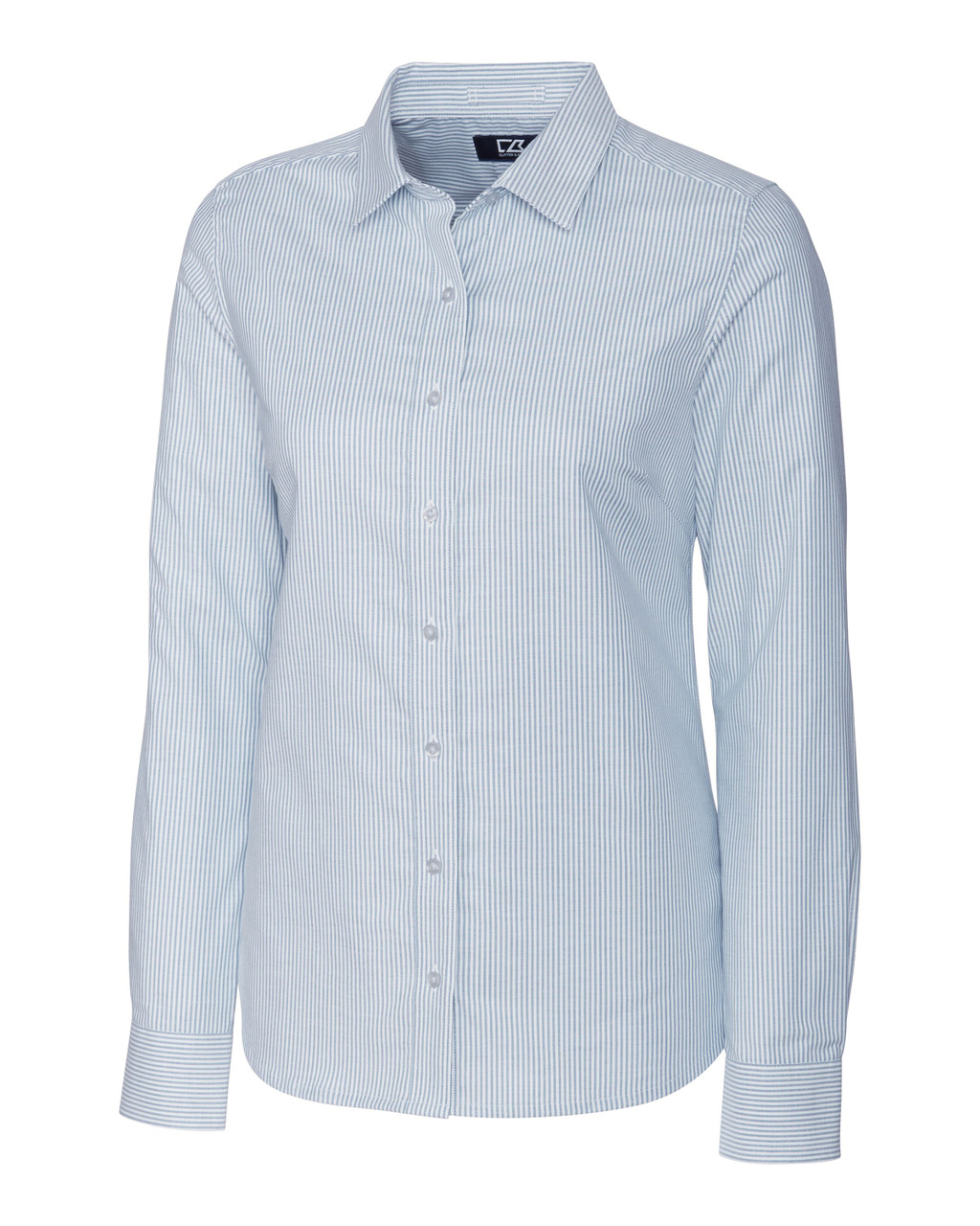 Cutter & Buck Stretch Oxford Stripe Womens Long Sleeve Dress Shirt LCW00004 Light Blue