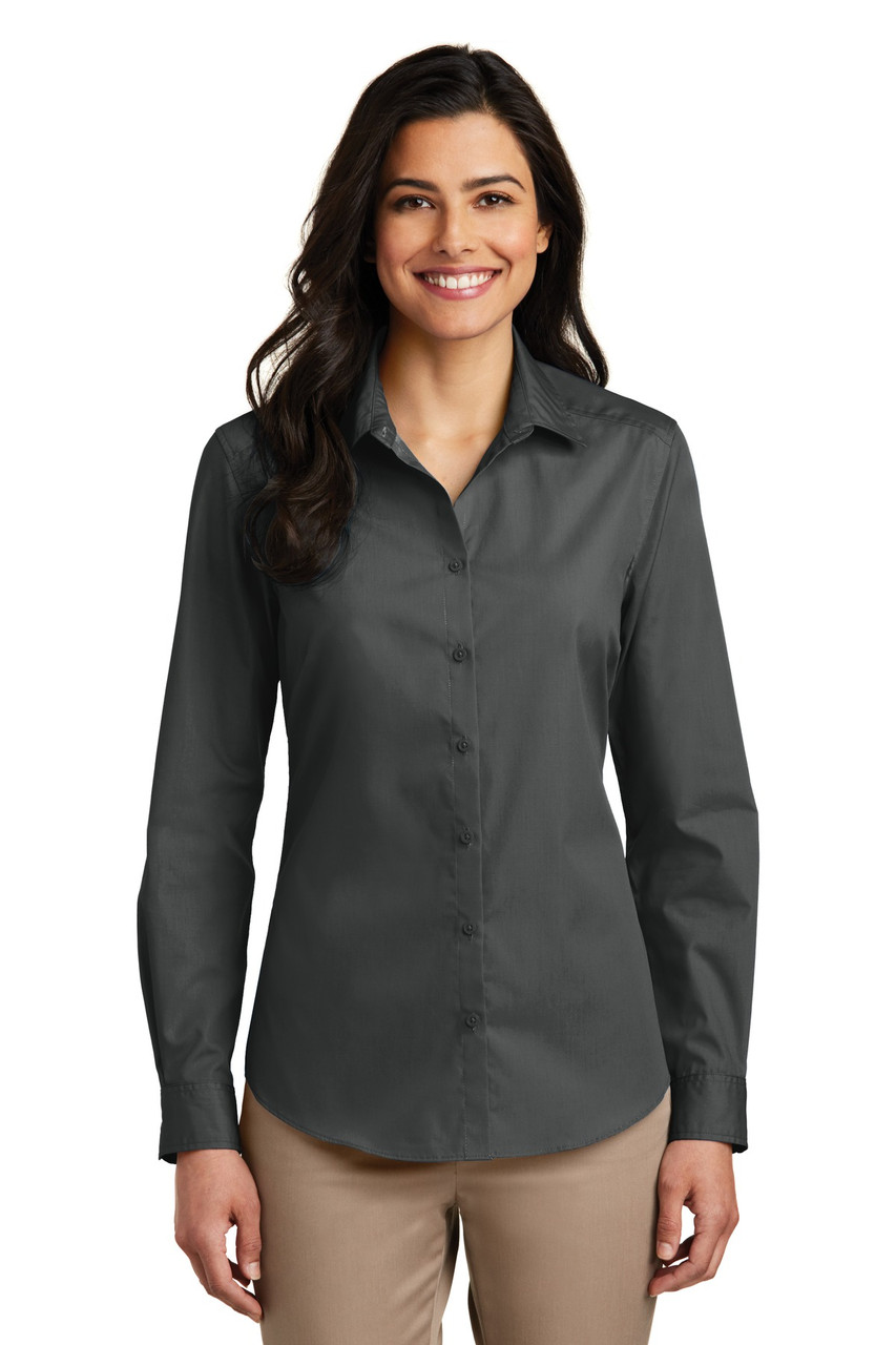 Port Authority® Ladies Long Sleeve Carefree Poplin Shirt. LW100 Graphite