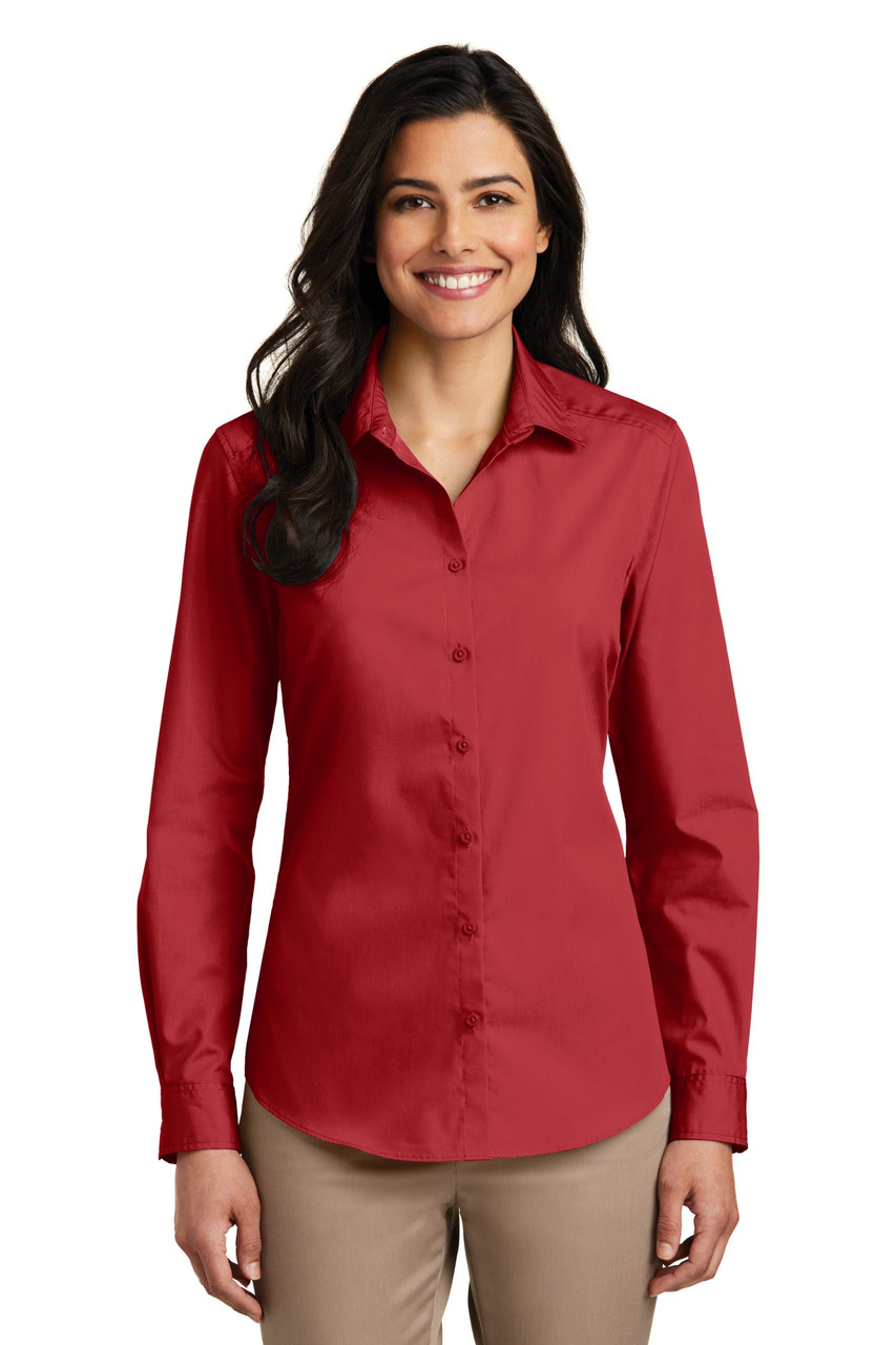 Port Authority® Ladies Long Sleeve Carefree Poplin Shirt. LW100 Rich Red