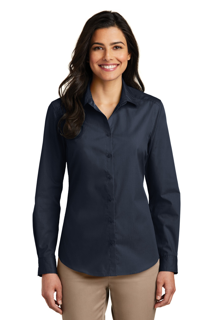 Port Authority® Ladies Long Sleeve Carefree Poplin Shirt. LW100 River Blue Navy