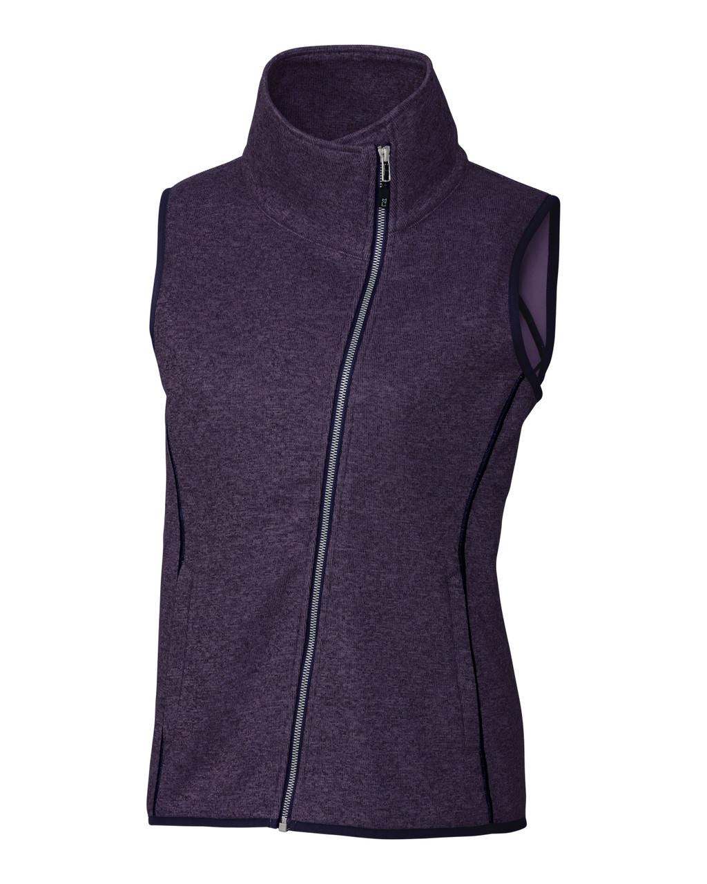 Cutter & Buck Mainsail Sweater Knit Womens Asymmetrical Vest LCO00034 College Purple Heather
