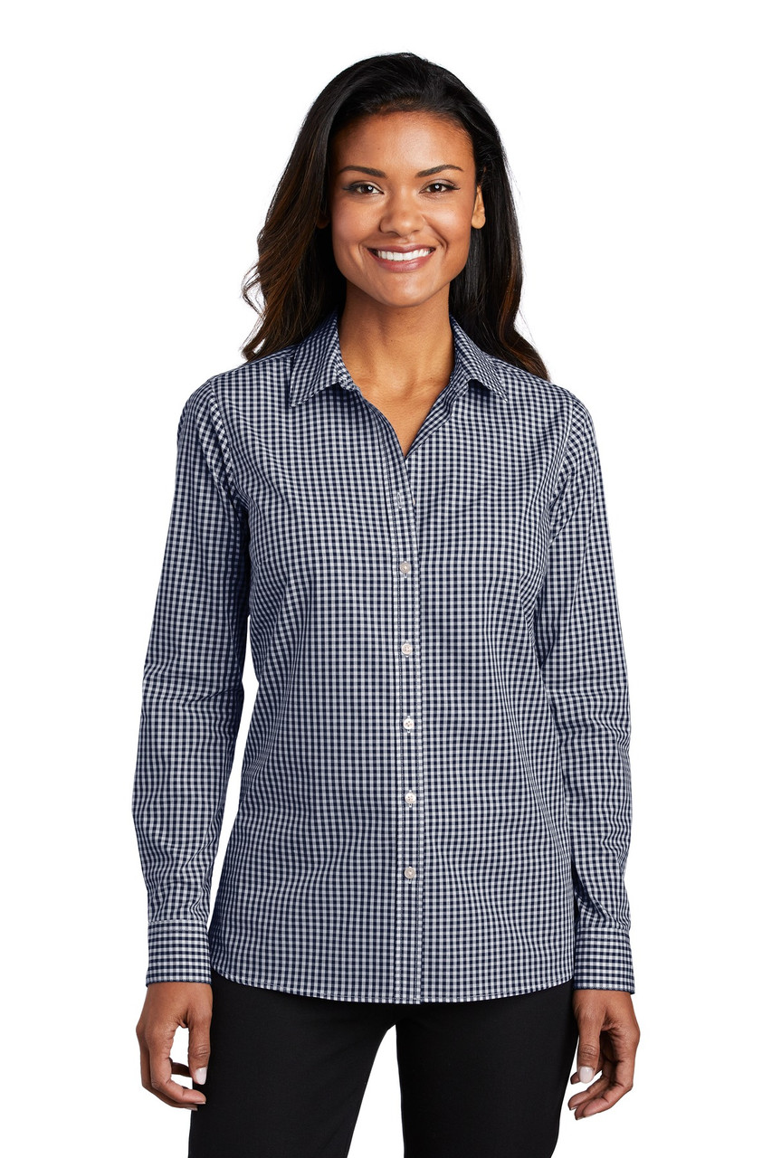 Port Authority ® Ladies Broadcloth Gingham Easy Care Shirt LW644 True Navy/ White