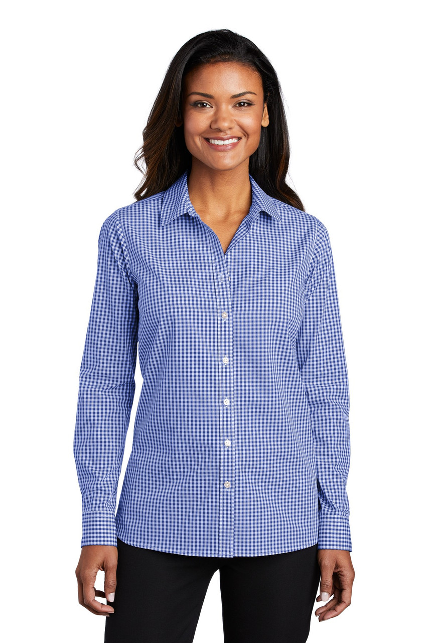 Port Authority ® Ladies Broadcloth Gingham Easy Care Shirt LW644 True Royal/ White