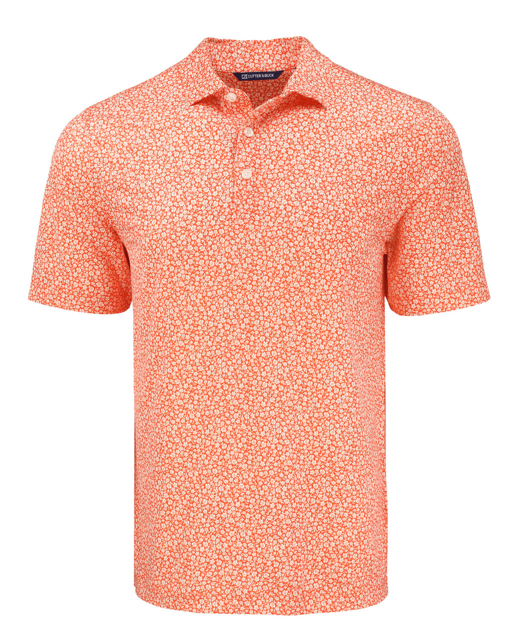 Cutter & Buck Pike Eco Flora Print Recycled Mens Polo MCK01344 College Orange